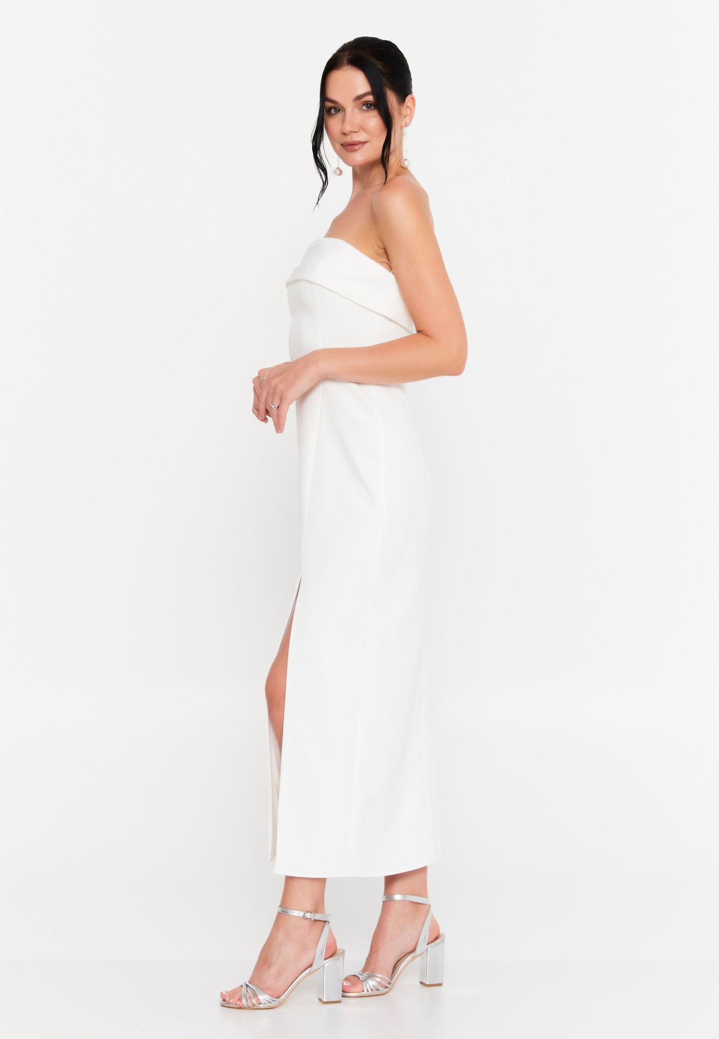 Strapless White Slit Dress - Elegant Evening Gown