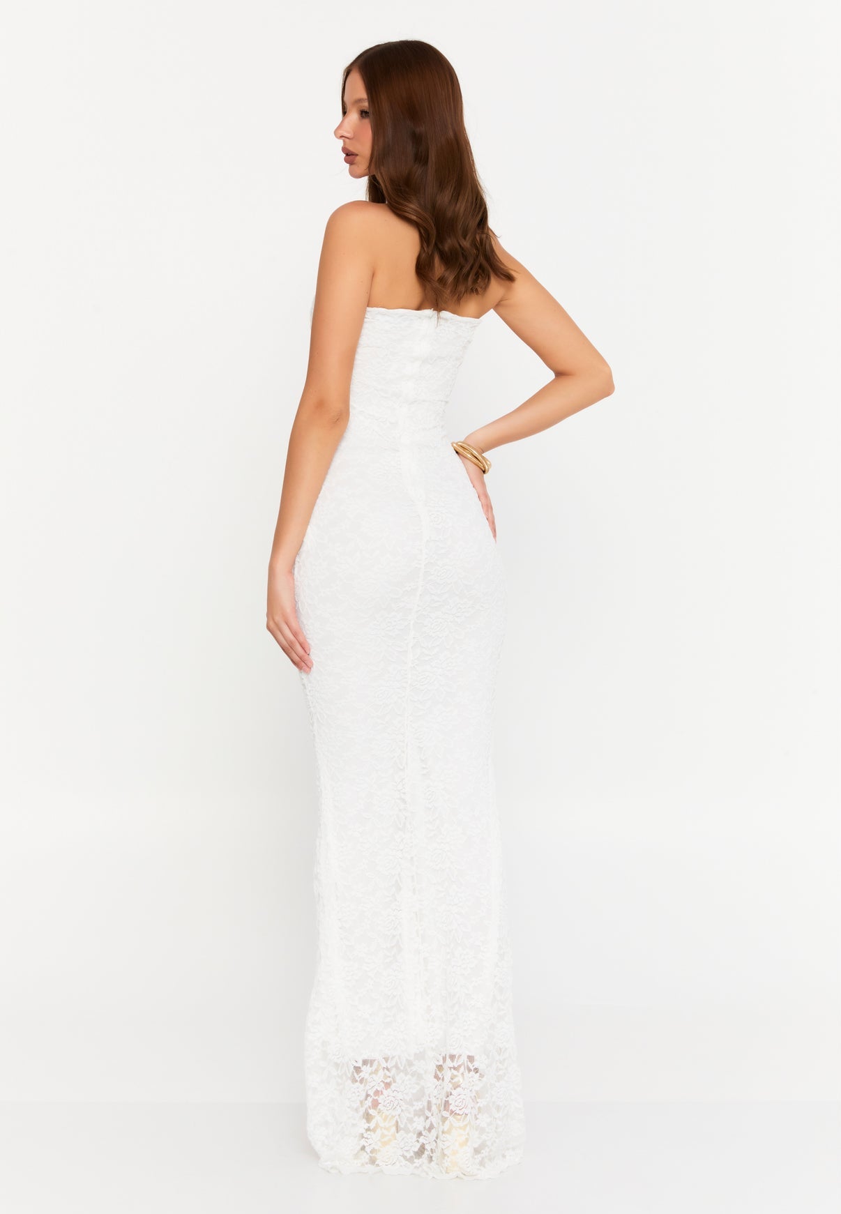 Strapless White Lace Dress - Elegant Evening Gown