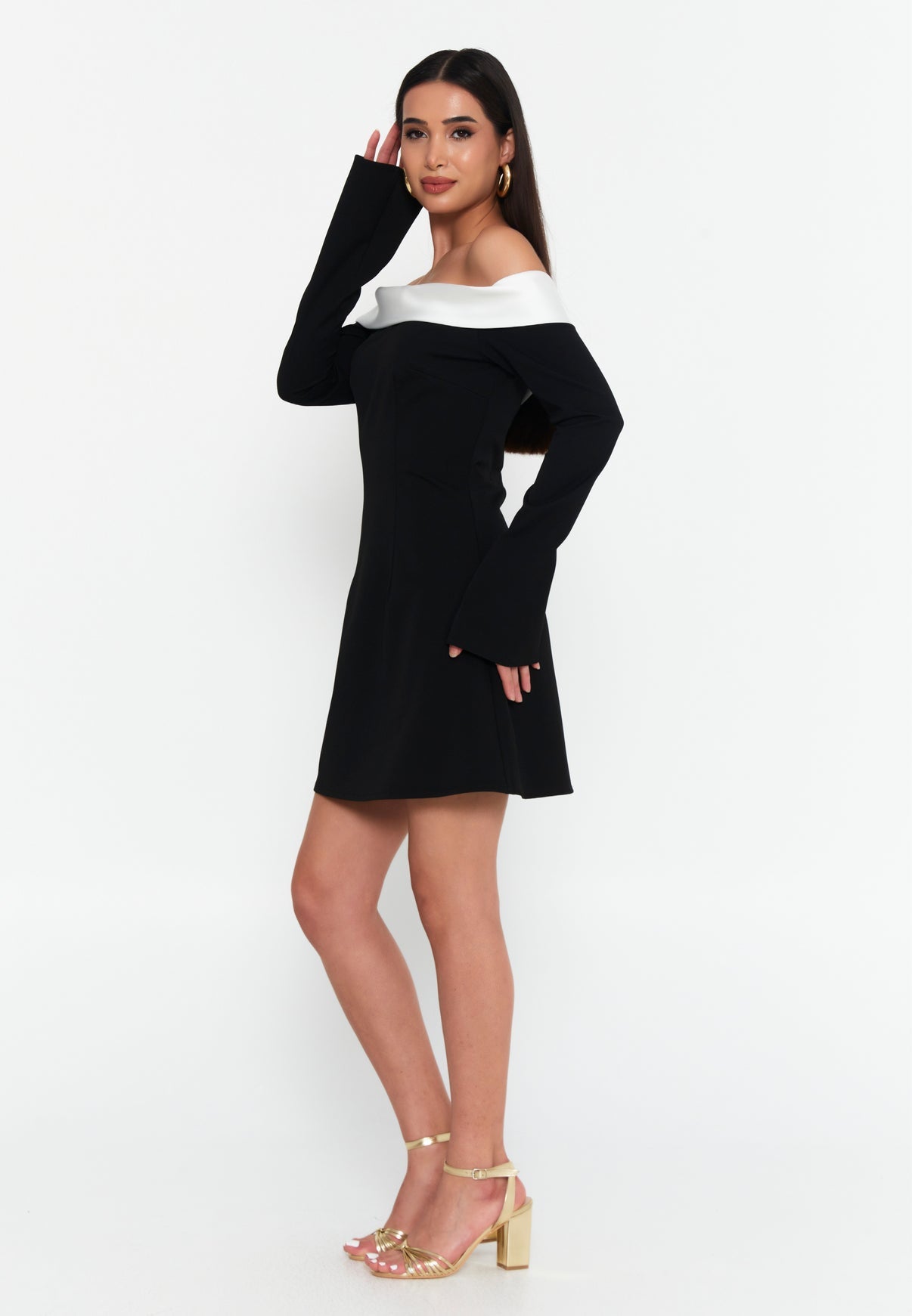 Chic Off-Shoulder Black & White Dress - Elegant Cocktail Dress
