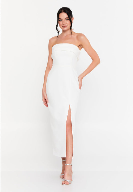 Strapless White Slit Dress - Elegant Evening Gown