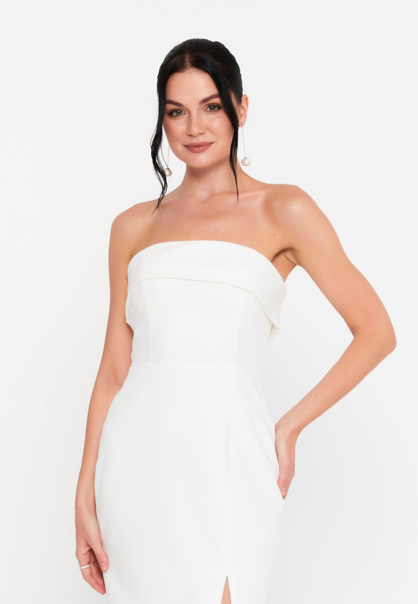 Strapless White Slit Dress - Elegant Evening Gown