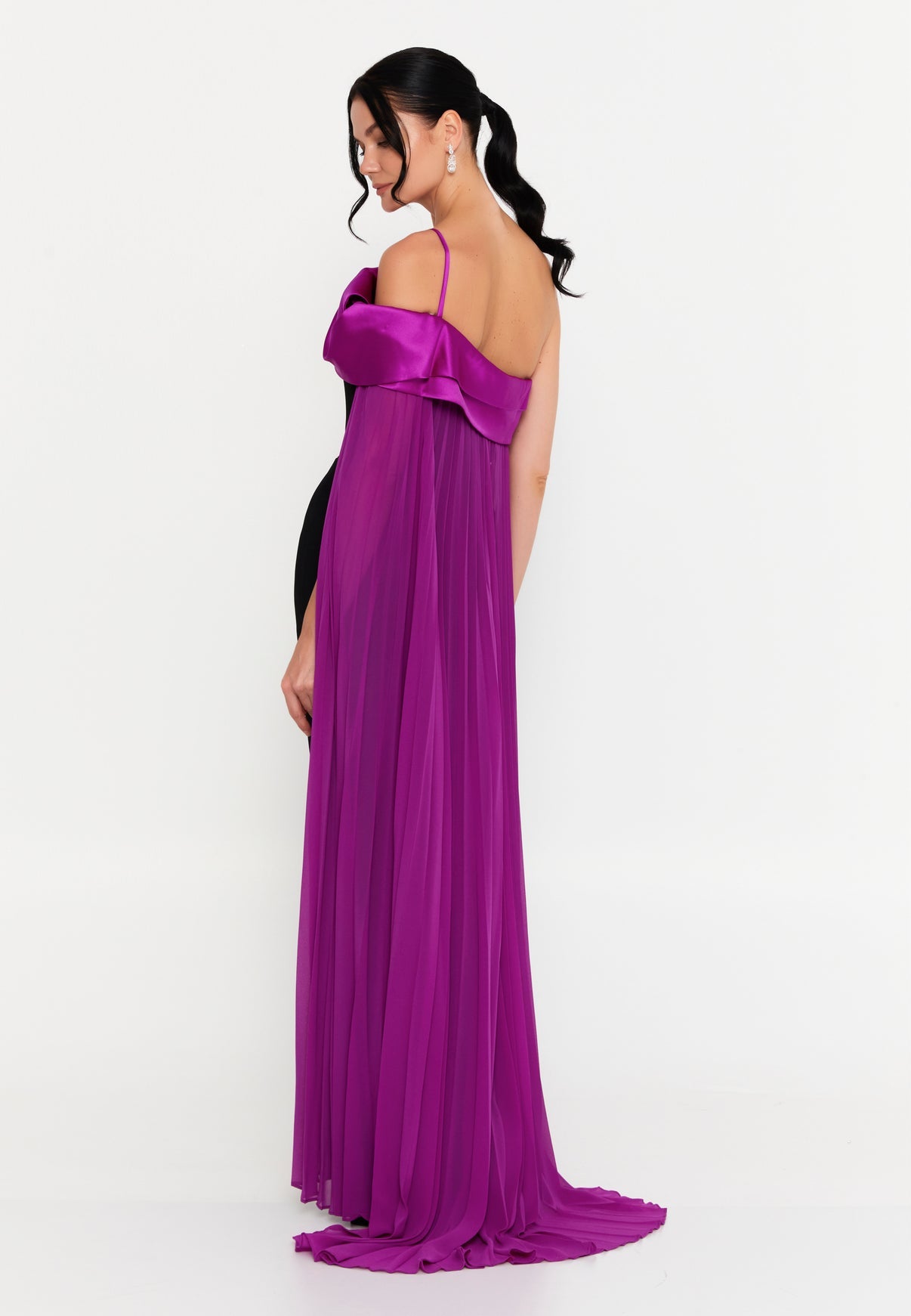 Black & Magenta Cape Gown - Elegant Evening Dress