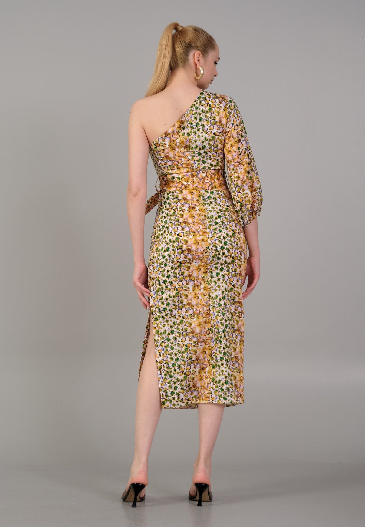 One-Shoulder Print Midi Dress - Elegant Cocktail Dress