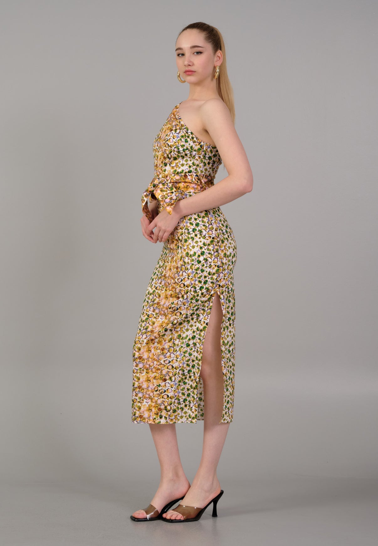 One-Shoulder Print Midi Dress - Elegant Cocktail Dress
