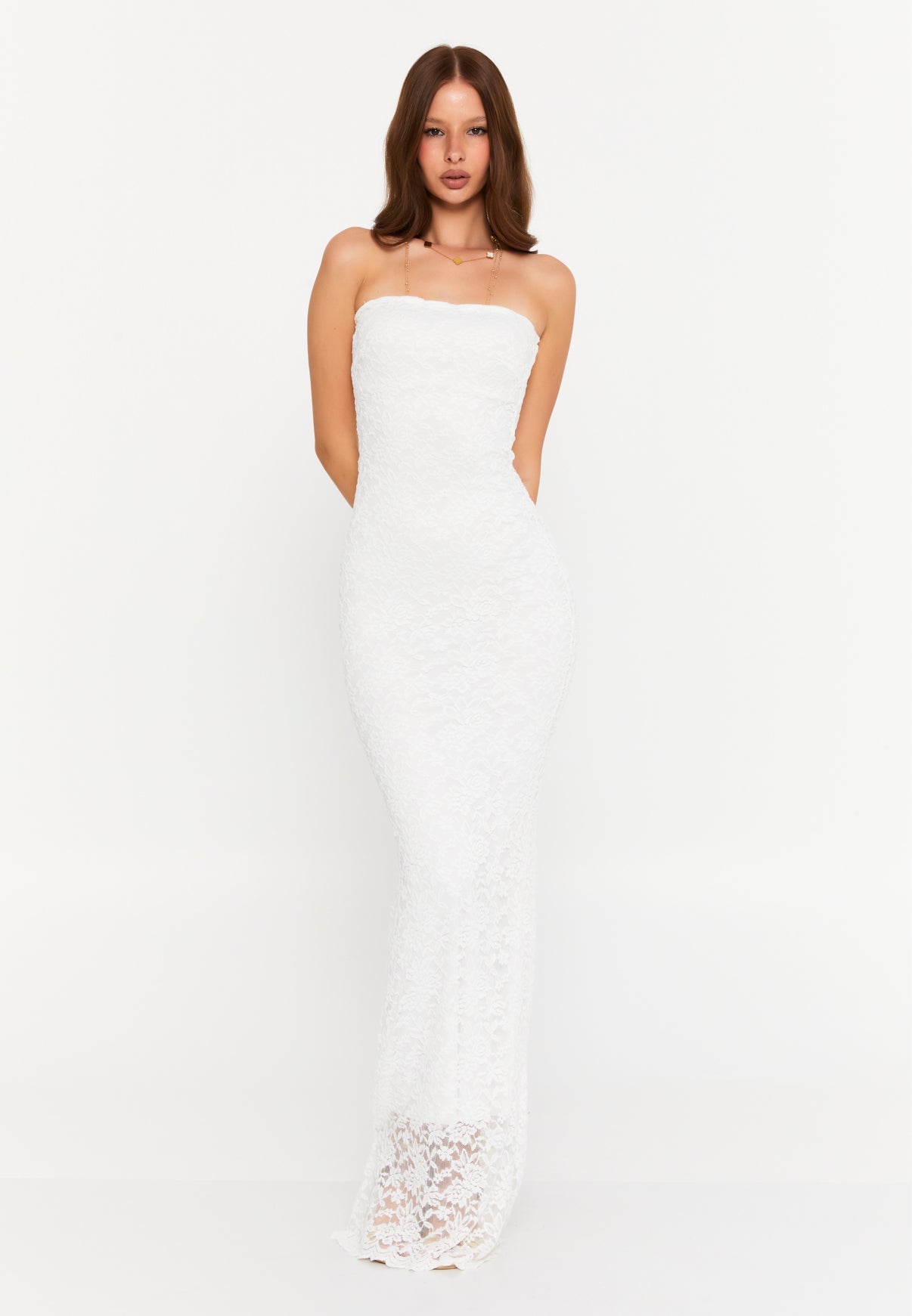 Strapless White Lace Dress - Elegant Evening Gown