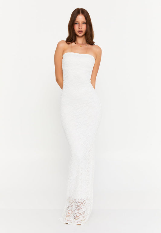 Strapless White Lace Dress - Elegant Evening Gown